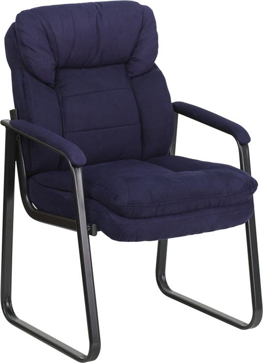 Flash Furniture Navy Microfiber Executive Side Reception Chair with Lumbar Support and Sled Base – GO-1156-NVY-GG Supply