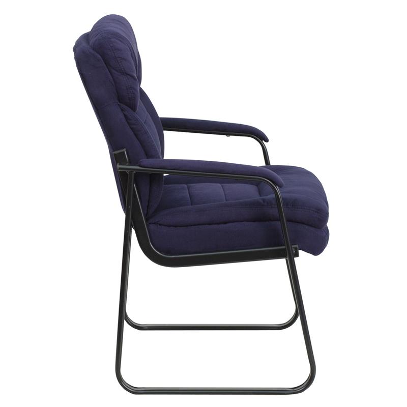 Flash Furniture Navy Microfiber Executive Side Reception Chair with Lumbar Support and Sled Base – GO-1156-NVY-GG Supply