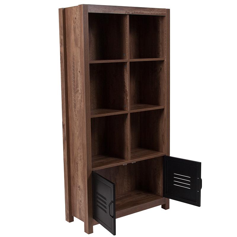Flash Furniture New Lancaster Collection Crosscut Oak Wood Grain Finish Storage Shelf with Metal Cabinet Doors – NAN-JN-21736BF-GG Online now