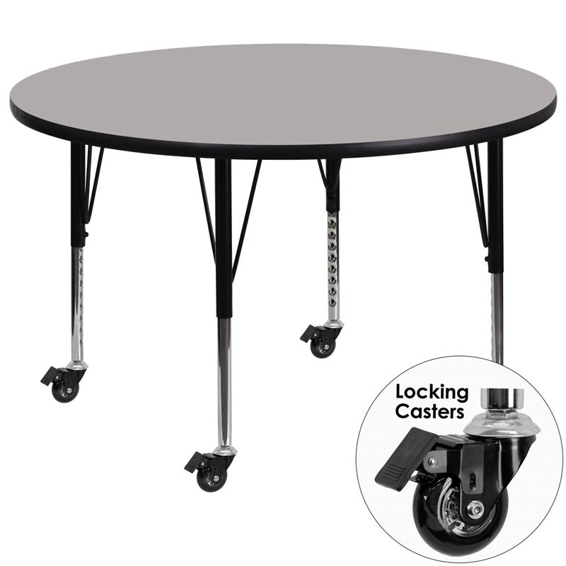 Flash Furniture Mobile 42” Round Grey HP Laminate Activity Table – Height Adjustable Short Legs – XU-A42-RND-GY-H-P-CAS-GG Online Sale