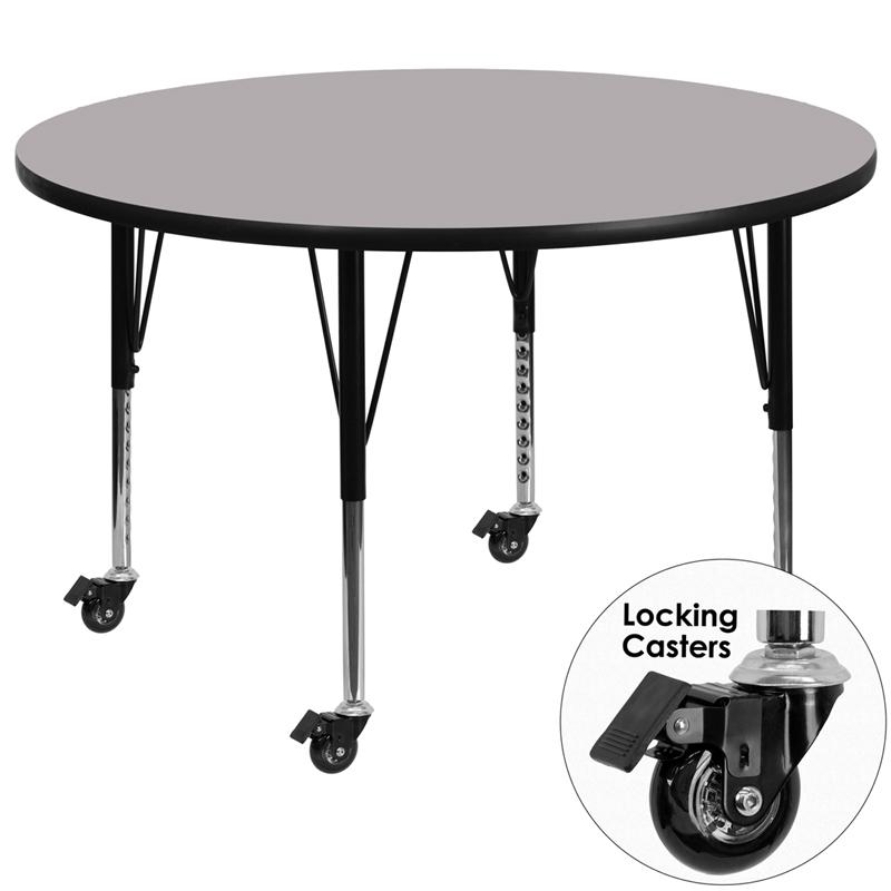 Flash Furniture Mobile 42” Round Grey Thermal Laminate Activity Table – Height Adjustable Short Legs – XU-A42-RND-GY-T-P-CAS-GG Online