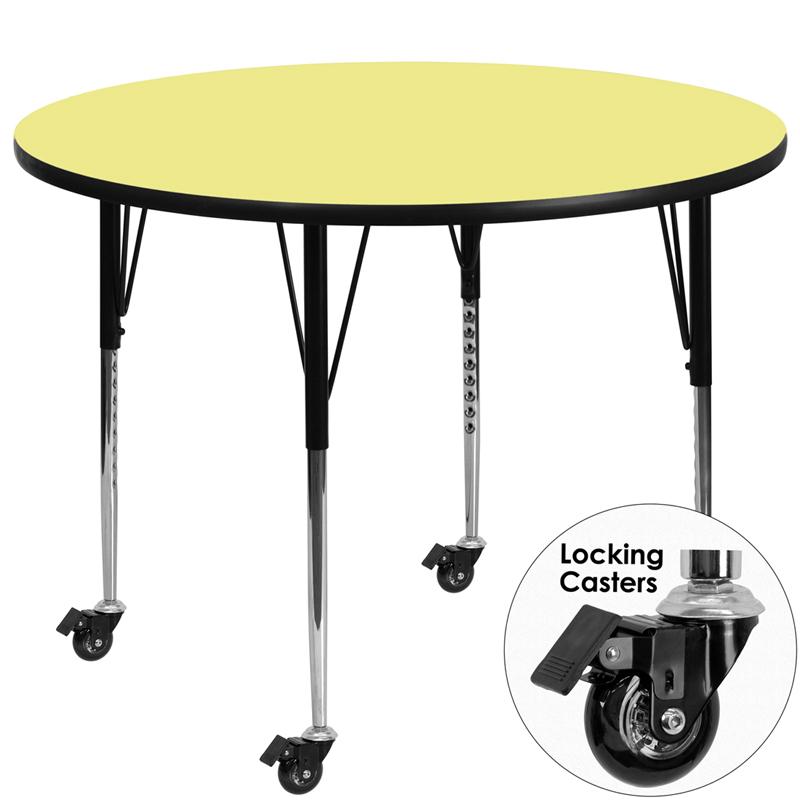 Flash Furniture Mobile 60” Round Yellow Thermal Laminate Activity Table – Standard Height Adjustable Legs – XU-A60-RND-YEL-T-A-CAS-GG Online Sale