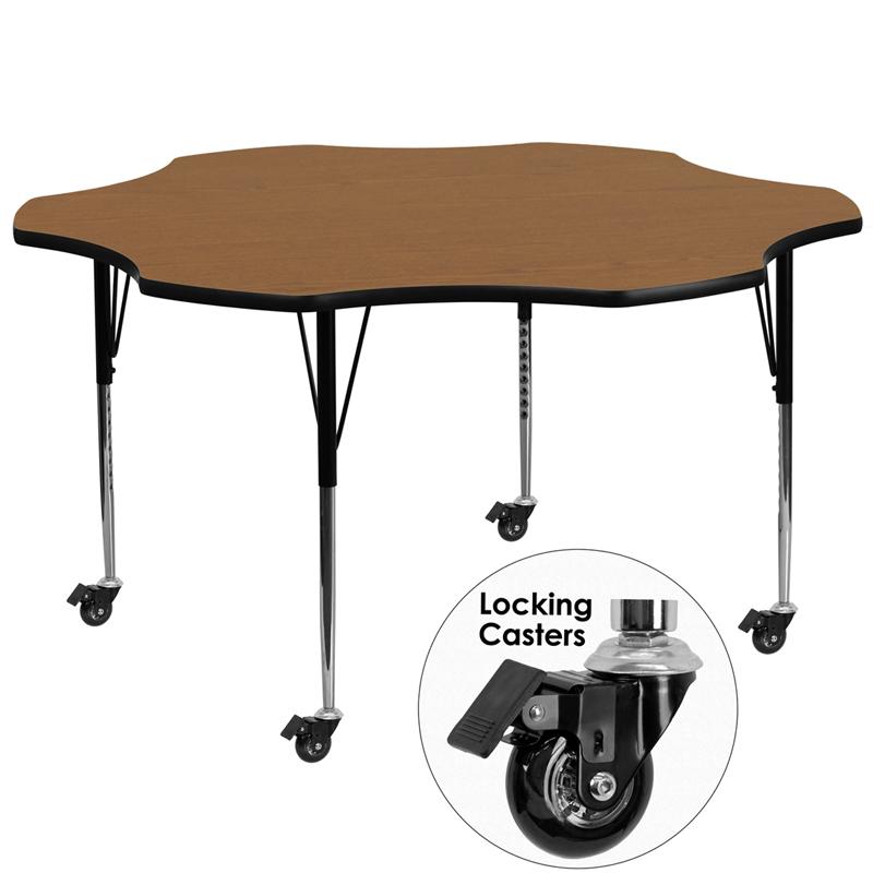 Flash Furniture Mobile 60” Flower Oak Thermal Laminate Activity Table – Standard Height Adjustable Legs – XU-A60-FLR-OAK-T-A-CAS-GG Hot on Sale