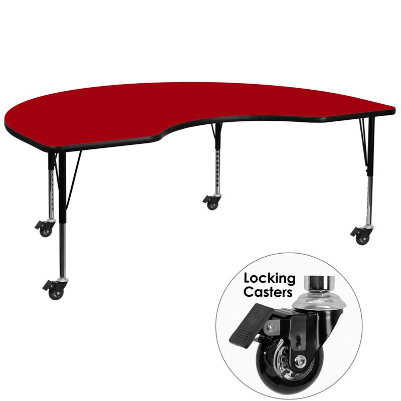 Flash Furniture Mobile 48”W x 96”L Kidney Red Thermal Laminate Activity Table – Height Adjustable Short Legs – XU-A4896-KIDNY-RED-T-P-CAS-GG Fashion