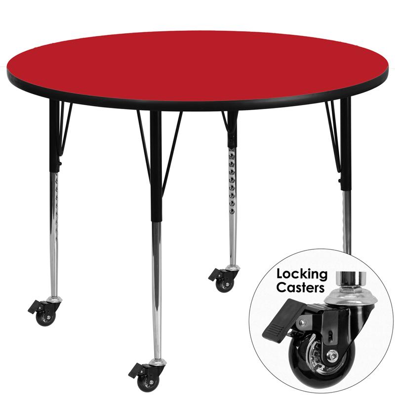 Flash Furniture Mobile 48” Round Red HP Laminate Activity Table – Standard Height Adjustable Legs – XU-A48-RND-RED-H-A-CAS-GG Online Hot Sale
