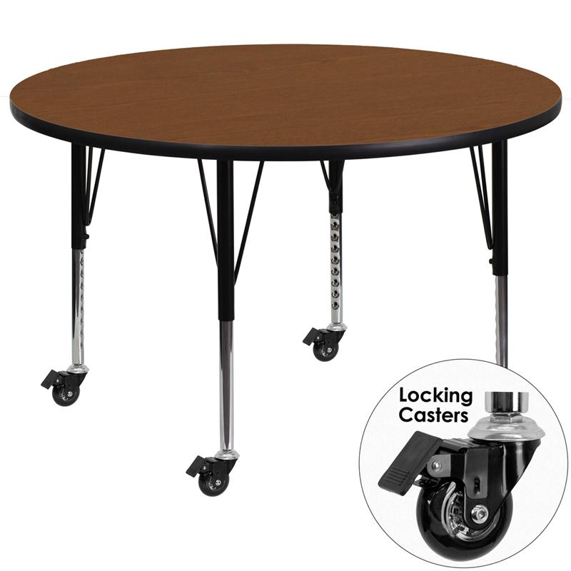 Flash Furniture Mobile 42” Round Oak HP Laminate Activity Table – Height Adjustable Short Legs – XU-A42-RND-OAK-H-P-CAS-GG Fashion