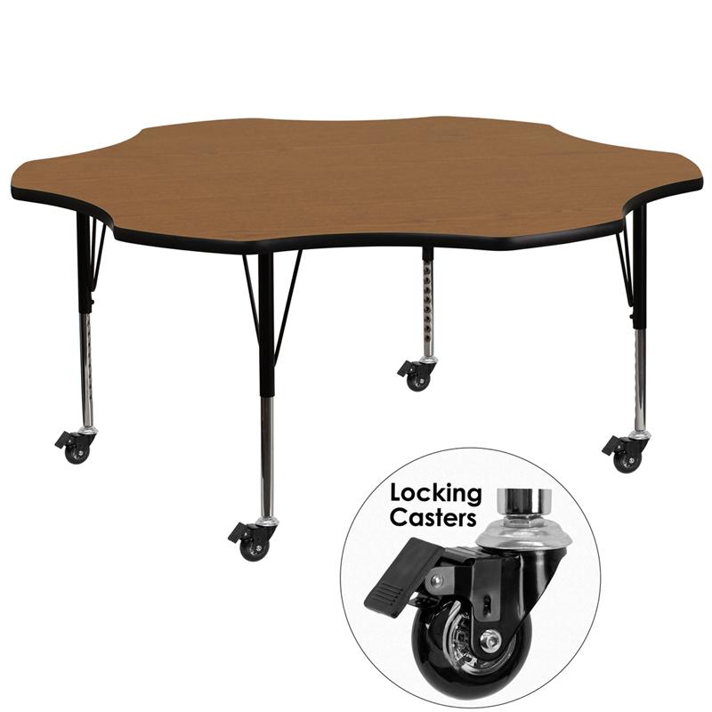 Flash Furniture Mobile 60” Flower Oak Thermal Laminate Activity Table – Height Adjustable Short Legs – XU-A60-FLR-OAK-T-P-CAS-GG Hot on Sale