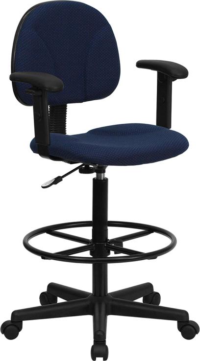 Flash Furniture Navy Blue Patterned Fabric Drafting Chair with Adjustable Arms (Cylinders: 22.5”-27”H or 26”-30.5”H) – BT-659-NVY-ARMS-GG Fashion
