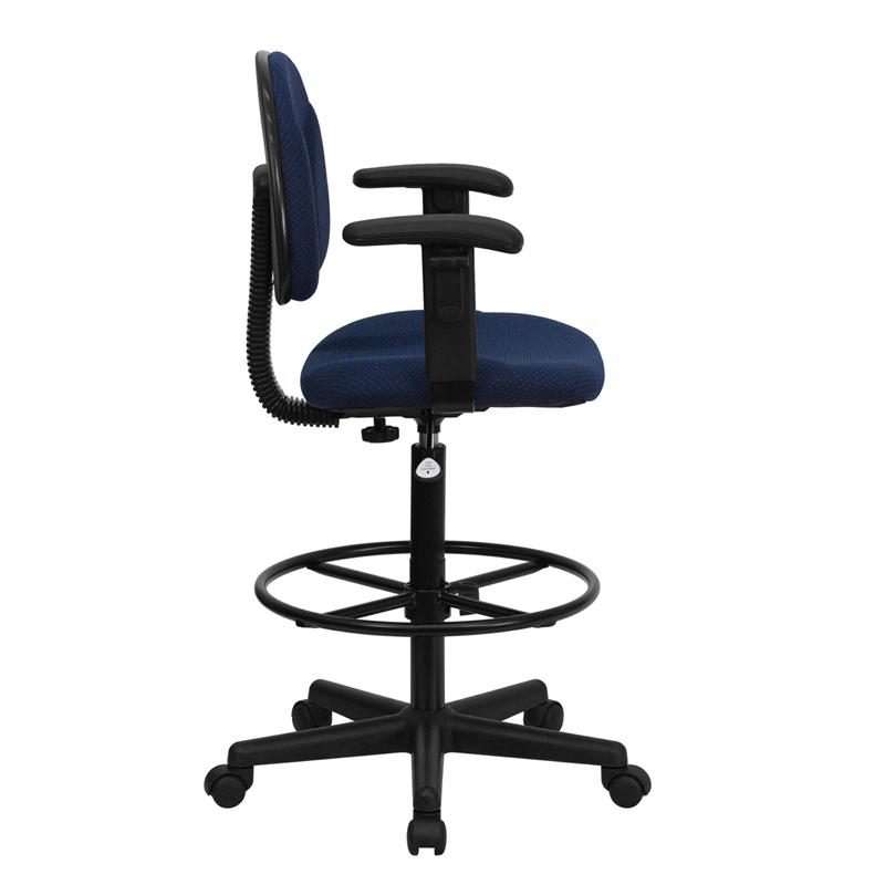Flash Furniture Navy Blue Patterned Fabric Drafting Chair with Adjustable Arms (Cylinders: 22.5”-27”H or 26”-30.5”H) – BT-659-NVY-ARMS-GG Fashion