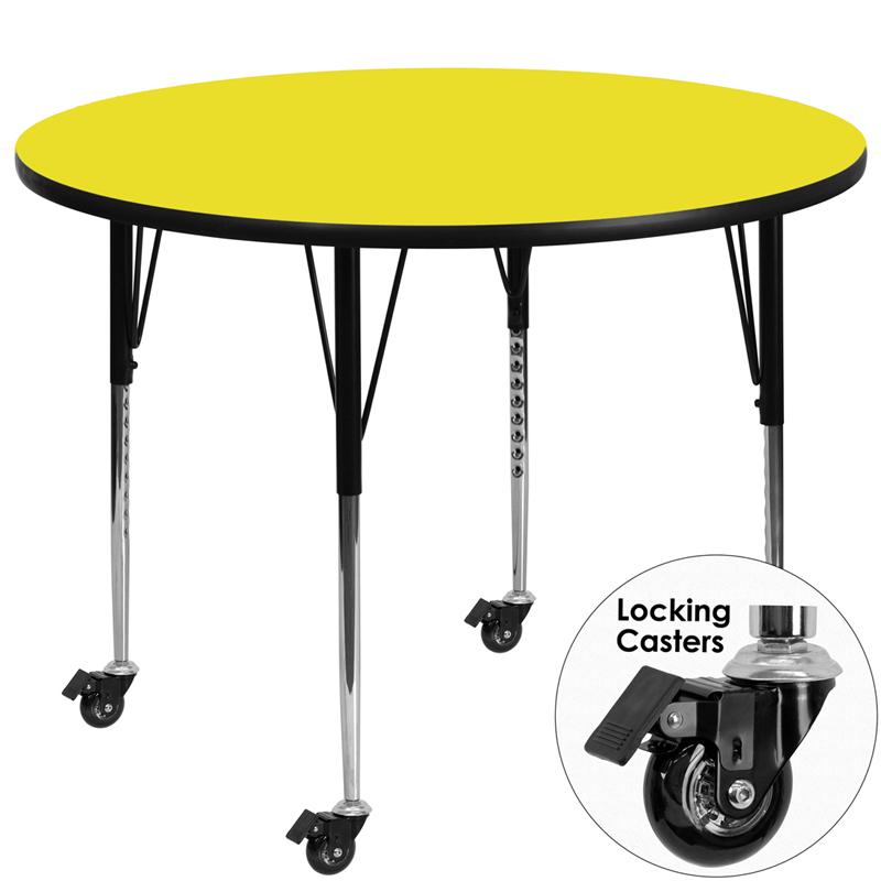 Flash Furniture Mobile 48” Round Yellow HP Laminate Activity Table – Standard Height Adjustable Legs – XU-A48-RND-YEL-H-A-CAS-GG Online now