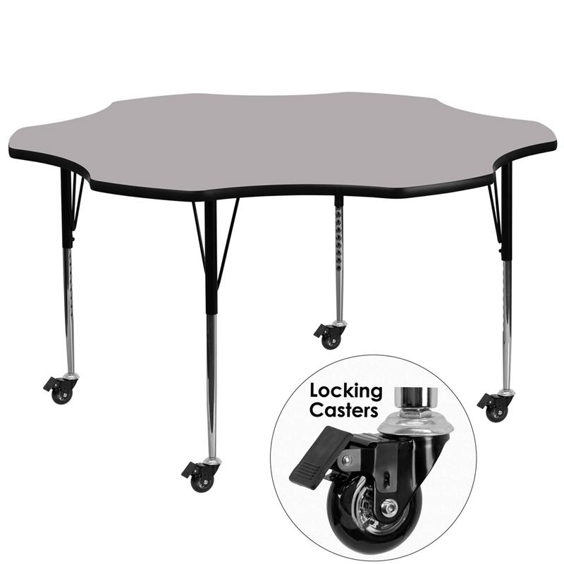 Flash Furniture Mobile 60” Flower Grey Thermal Laminate Activity Table – Standard Height Adjustable Legs – XU-A60-FLR-GY-T-A-CAS-GG Discount