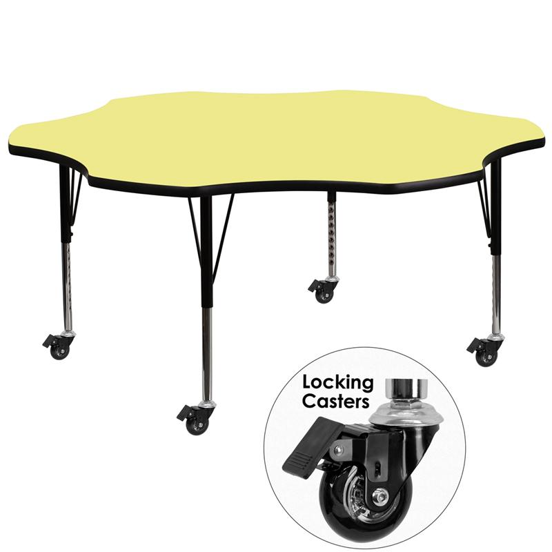 Flash Furniture Mobile 60” Flower Yellow Thermal Laminate Activity Table – Height Adjustable Short Legs – XU-A60-FLR-YEL-T-P-CAS-GG Online Sale