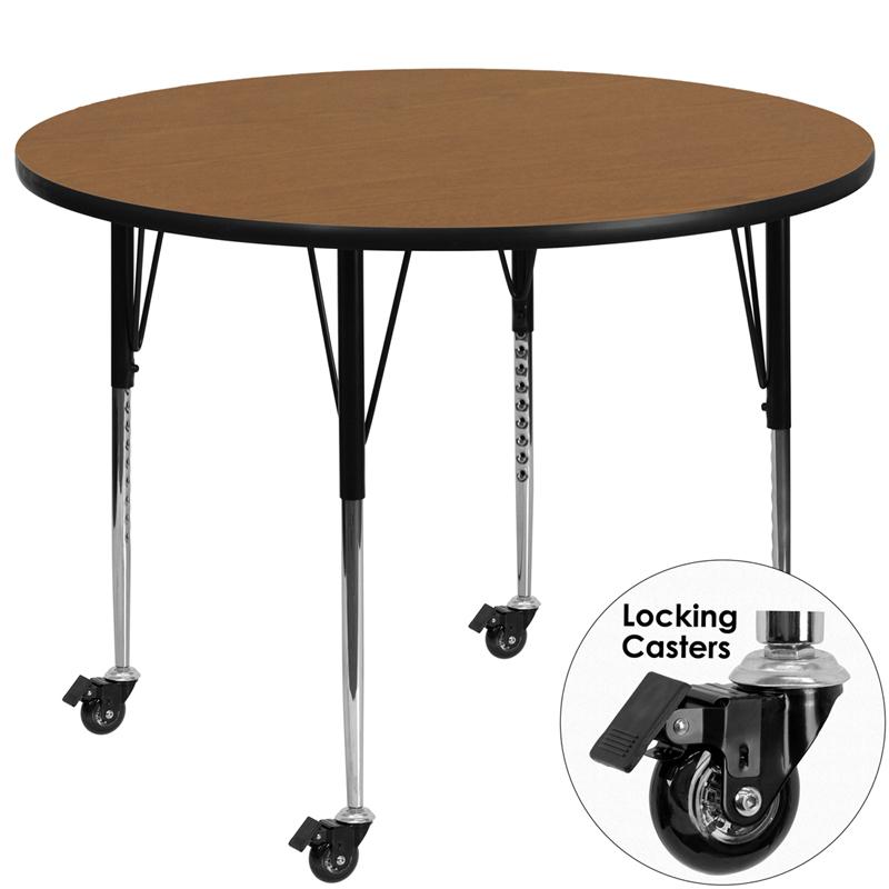 Flash Furniture Mobile 60” Round Oak Thermal Laminate Activity Table – Standard Height Adjustable Legs – XU-A60-RND-OAK-T-A-CAS-GG Online Hot Sale