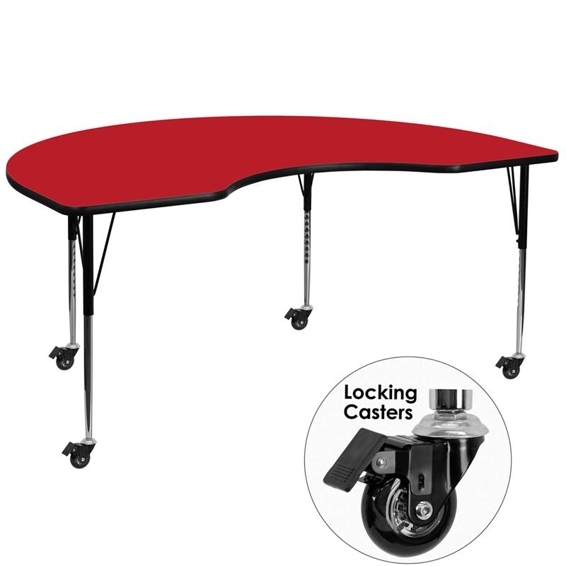 Flash Furniture Mobile 48”W x 96”L Kidney Red HP Laminate Activity Table – Standard Height Adjustable Legs – XU-A4896-KIDNY-RED-H-A-CAS-GG Online Hot Sale