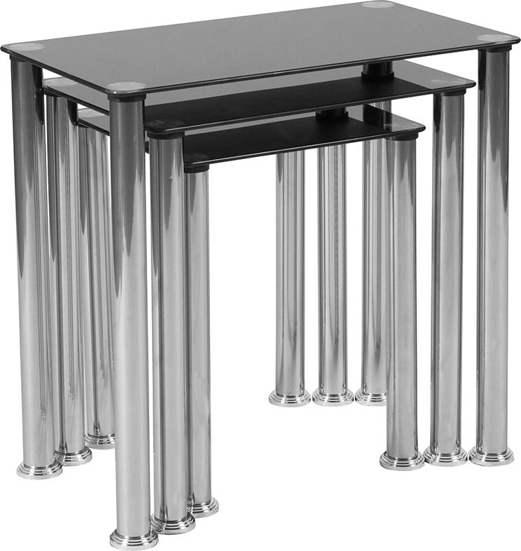 Flash Furniture Riverside Collection Black Glass Nesting Tables with Stainless Steel Legs – HG-112349-GG Online Hot Sale
