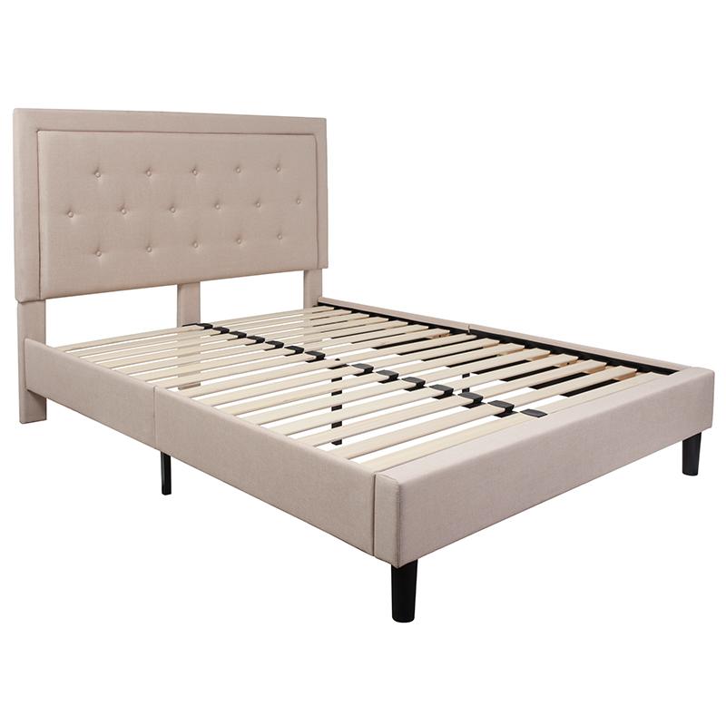 Flash Furniture Roxbury Queen Size Tufted Upholstered Platform Bed in Beige Fabric – SL-BK5-Q-B-GG Online Hot Sale