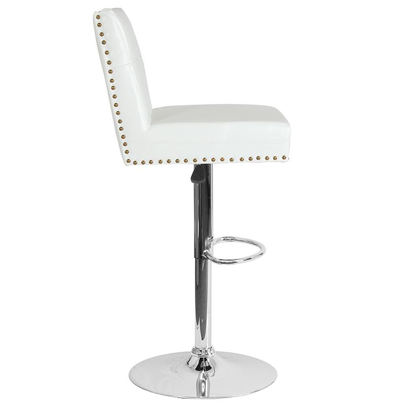 Flash Furniture Ravello Contemporary Adjustable Height Barstool with Accent Nail Trim in White Leather – DS-8411-WH-GG *DNO (Discontinued) Sale
