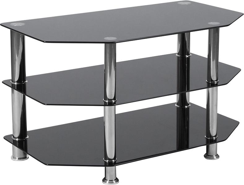 Flash Furniture North Beach Black Glass TV Stand with Stainless Steel Metal Frame – HG-112457-GG Sale