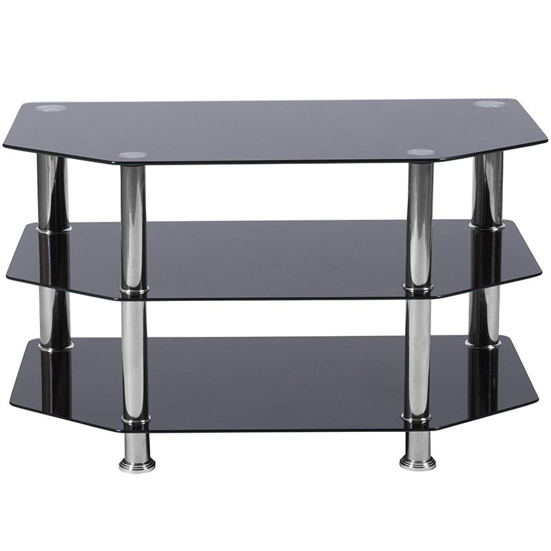 Flash Furniture North Beach Black Glass TV Stand with Stainless Steel Metal Frame – HG-112457-GG Sale