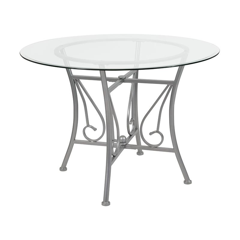 Flash Furniture Princeton 42” Round Glass Dining Table with Silver Metal Frame – XU-TBG-27-GG Online Hot Sale