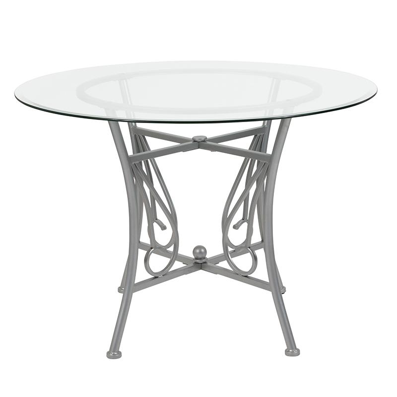 Flash Furniture Princeton 42” Round Glass Dining Table with Silver Metal Frame – XU-TBG-27-GG Online Hot Sale