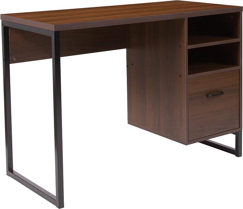 Flash Furniture Northbrook Rustic Coffee Wood Grain Finish Computer Desk with Black Metal Frame – NAN-NJ-HD10168-GG Discount