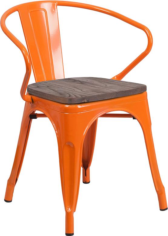 Flash Furniture Orange Metal Chair with Wood Seat and Arms – CH-31270-OR-WD-GG Discount