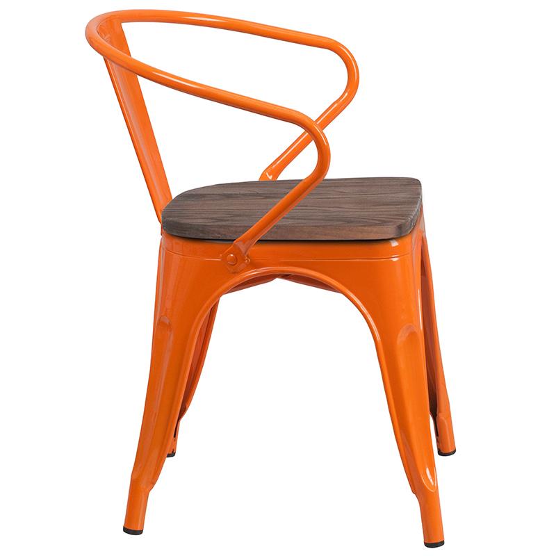 Flash Furniture Orange Metal Chair with Wood Seat and Arms – CH-31270-OR-WD-GG Discount