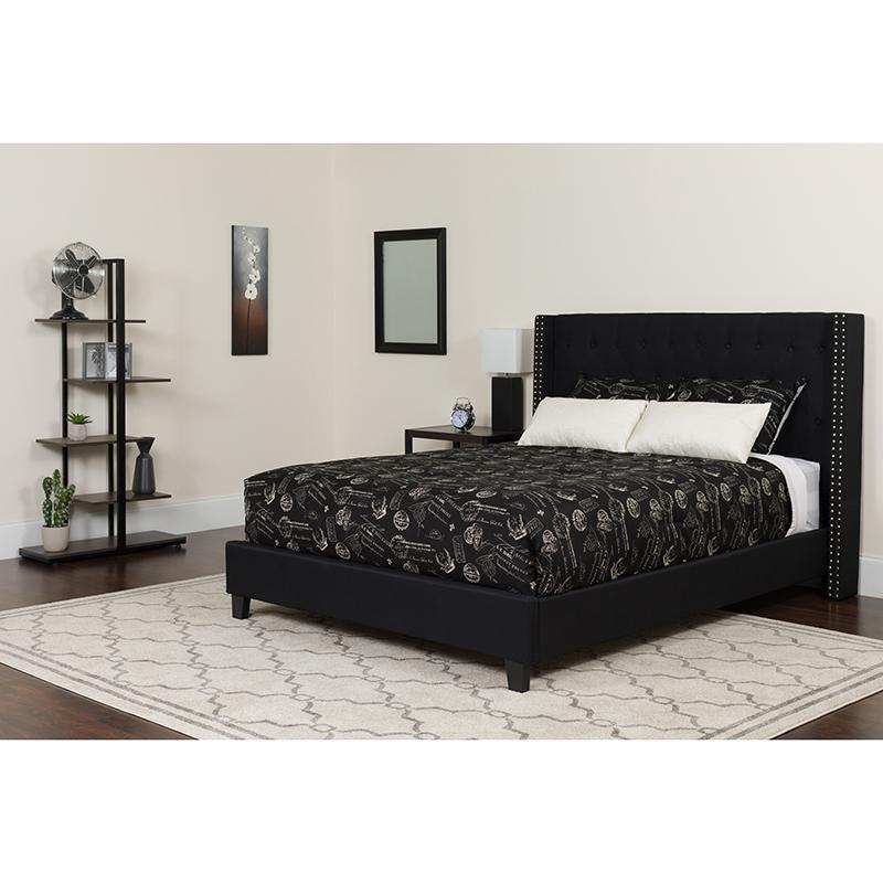 Flash Furniture Riverdale Twin Size Tufted Upholstered Platform Bed in Black Fabric with Pocket Spring Mattress – HG-BM-37-GG Fashion