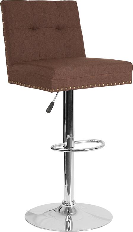 Flash Furniture Ravello Contemporary Adjustable Height Barstool with Accent Nail Trim in Brown Fabric – DS-8411-BRN-F-GG Fashion