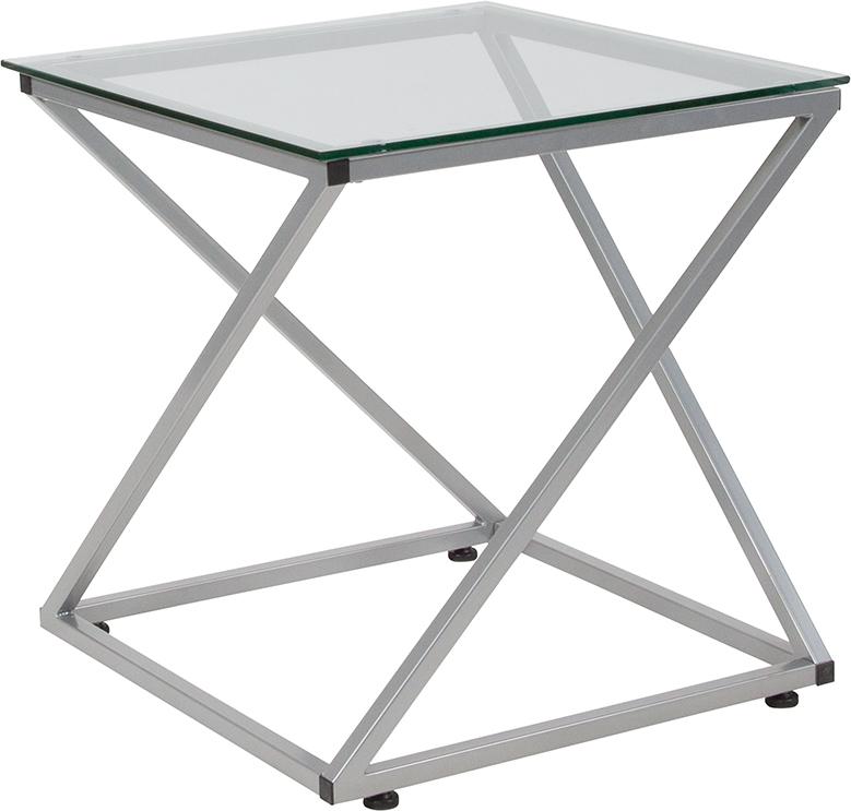 Flash Furniture Park Avenue Collection Glass End Table with Contemporary Steel Design – NAN-JH-1737-GG Fashion