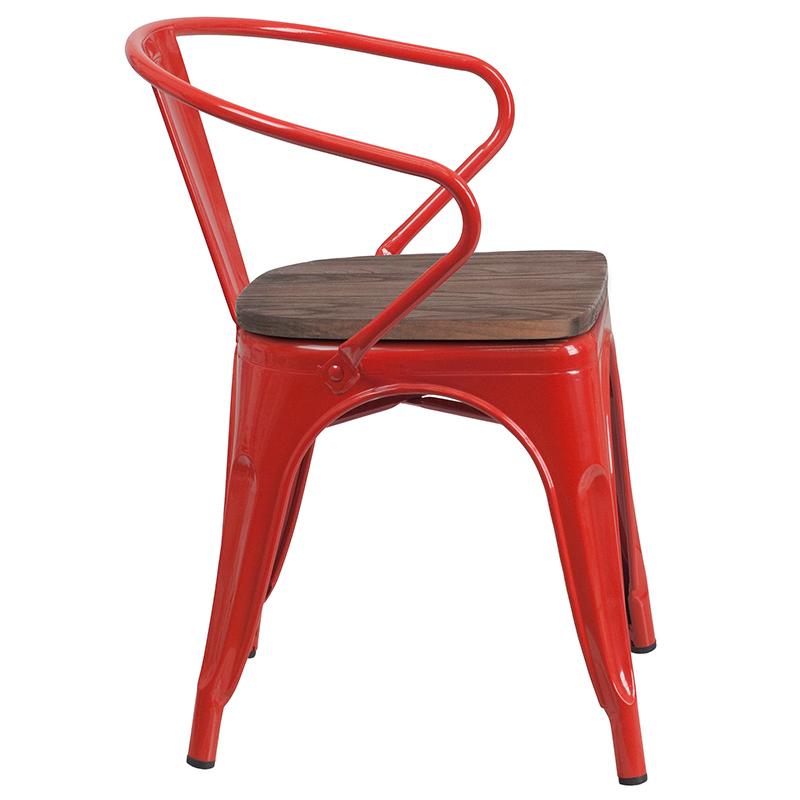 Flash Furniture Red Metal Chair with Wood Seat and Arms – CH-31270-RED-WD-GG Online now