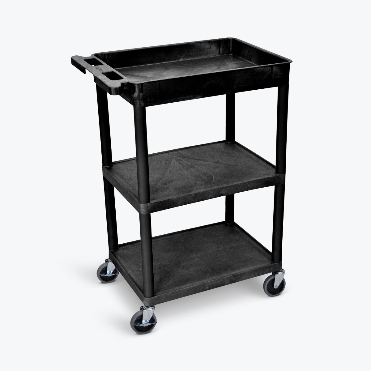Luxor 24″ x 18″ 3-Shelf Tub Cart with Tub Top, Flat Middle & Bottom Shelves (Black) – STC122-B on Sale
