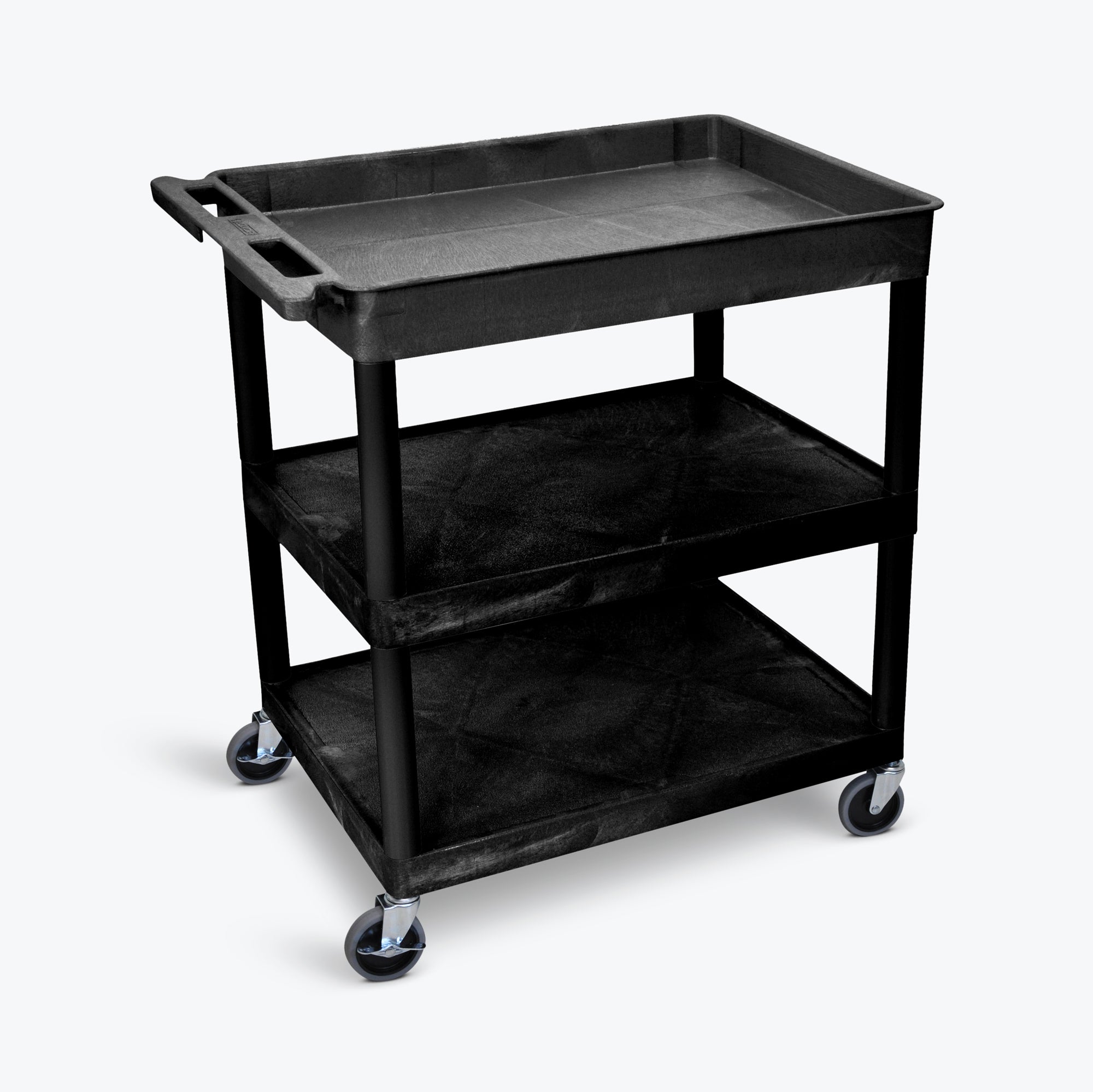 Luxor 32″ x 24″ 3-Shelf Large Tub Cart with Tub Top, Flat Middle & Bottom Shelves (Black) – TC122-B Fashion