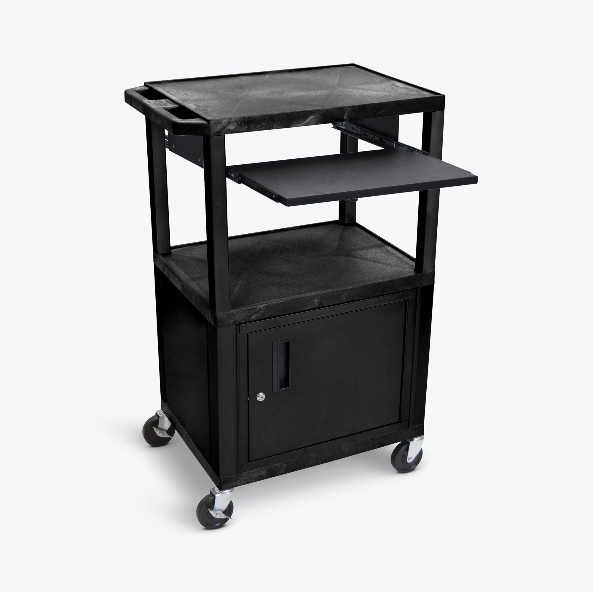 Luxor 42″ 3-Shelf Tuffy Multi-Purpose Cart with Black Pullout Shelf & Electric Assembly, Black Cabinet & Legs (Black Shelves) – WTPS42C2E-B Supply