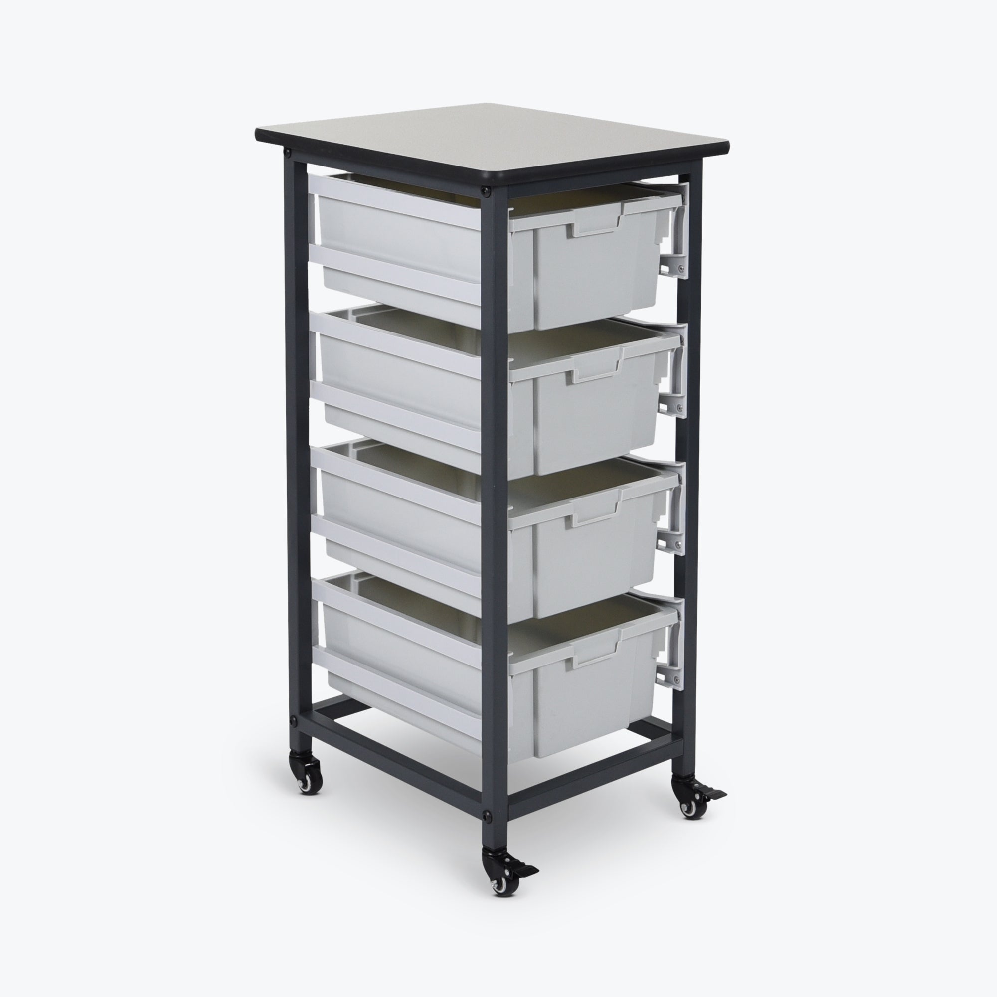 Luxor 4-Tub Mobile Bin System (Large) – Single Row 12.25″W x 16.75″D x 37.5″H (Black/Gray) – MBS-SR-4L Hot on Sale