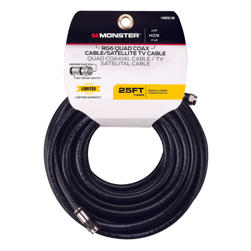 CABLE RG6 QUAD 25′ BLACK on Sale